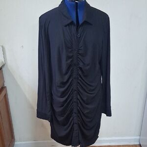 No Boundaries Black Ruched Button-Down Fitted Dress